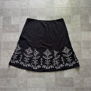 Elementz vintage Black white floral embroidered a line midi skirt petite xl